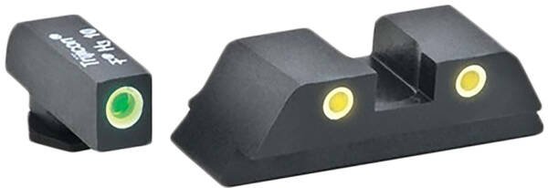 AmeriGlo GL5115 Classic Tritium Sight Set for Glock  Green Tritium White Outline Front Sight-Yellow Tritium White Outline Rear Sight