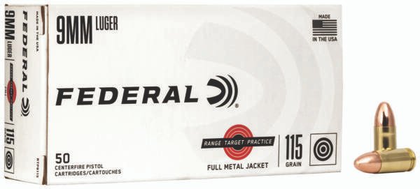 Federal RTP9115 Range & Target  9mmLuger 115gr Full Metal Jacket 50 Per Box/20 Case