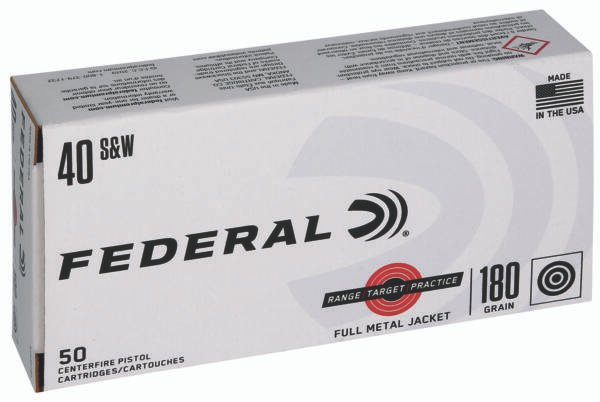Federal RTP40180 Range & Target  40S&W 180gr Full Metal Jacket 50 Per Box/20 Case