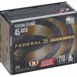 Federal P45HSD1 Premium Personal Defense 45ACP 210gr Hydra-Shok Deep Hollow Point 20 Per Box/10 Case