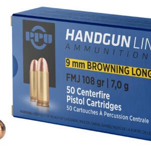 PPU PPH9BL Handgun  9mmBrowningLong 108gr Full Metal Jacket 50 Per Box/20 Case
