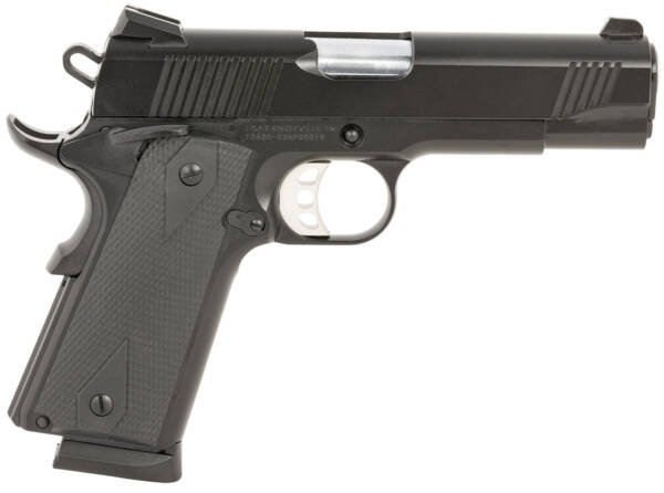 Tisas 10100119 1911 Carry B45 Compact Frame 45 ACP 8+1, 4.25" Hard Chromium Coated Steel Barrel, Black Cerakote Serrated Steel Slide, Dark Gray Cerakote Steel Frame w/Beavertail, Ambidextrous