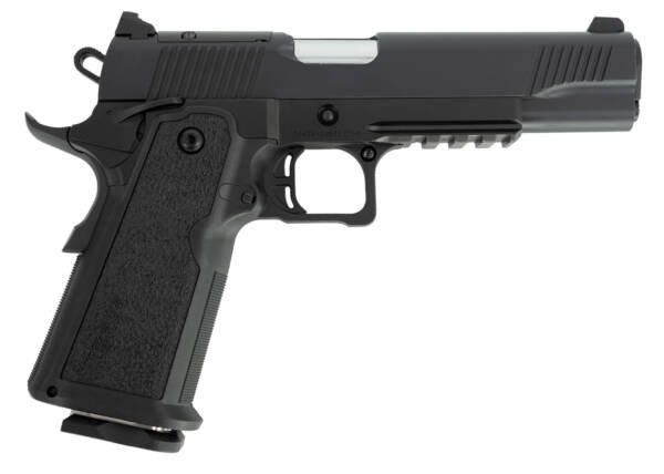 Tisas 12500002 1911 Duty DS 9mm Luger 17+1, 5" Black Steel Barrel, Black Serrated Steel Slide, Black Cerakote Steel Frame w/Beavertail & Picatinny Rail, Black Overmolded Grip, Ambidextrous