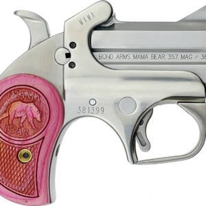 Bond Arms BAMB Mama Bear  357 Mag/38 Special 2rd 2.50" Stainless Steel Double Barrel & Frame, Auto Extractors & Rebounding Hammer, Blade Front/Fixed Rear Sights, Pink Wood Grip, Manual Safety