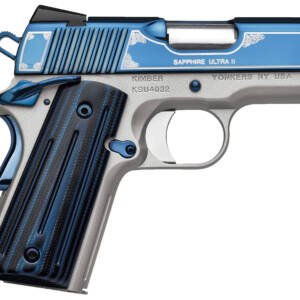 Kimber Mfg, Inc 3200273 Ultra II  9mm Luger 8+1 3" Stainless Match Grade Barrel, Engraved Sapphire Blue PVD Serrated Stainless Steel Slide, Satin Silver Aluminum Frame w/Beavertail, G10 Grip