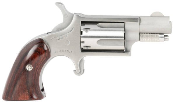 North American Arms 22LRGBG Mini-Revolver  Sports South Exclusive 2 LR 5 Shot 1.13" Stainless Steel Barrel, Frame & Cylinder, Wood Boot Grip, Exposed Hammer