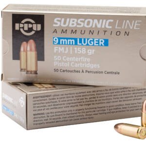 PPU PPS9MM Subsonic  9mmLuger Subsonic 158gr Full Metal Jacket 50 Per Box/20 Case