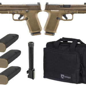 RUGER RXM TACTICAL BUNDLE 9MM PISTOL 4" THREADED, 2 TONE FDE O.R. RANGE BAG, 3-15RD MAGS